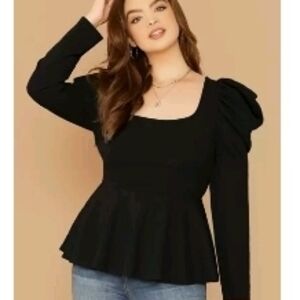 Plus Size Elegant Peplum Black Women's Top